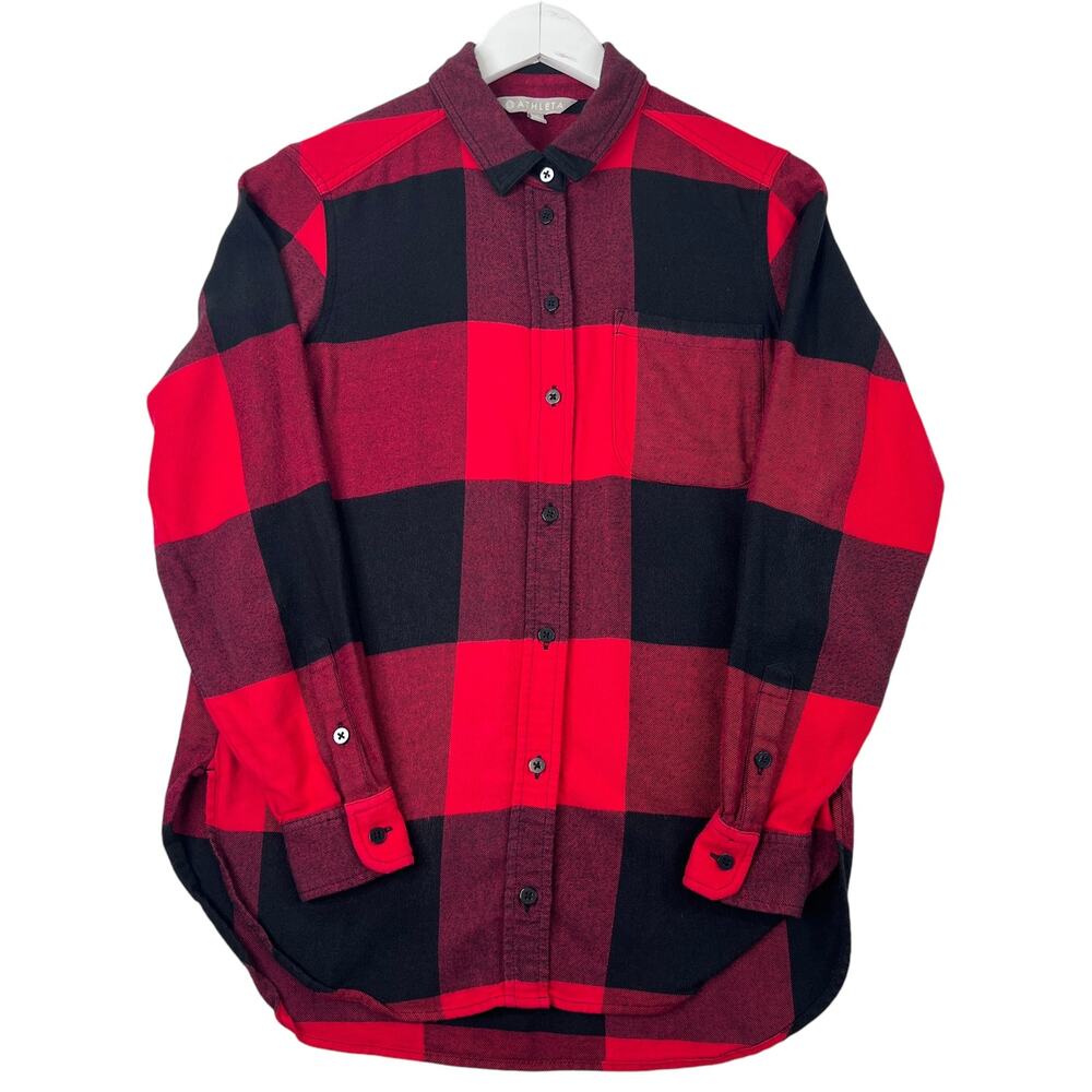 Athleta Heat Gen 2.0 Button Down Flannel Top Long Sleeve Buffalo Plaid Red XS - Picture 2 of 11